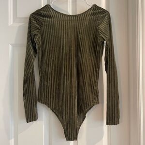 Sheer and Velvet Green Bodysuit Low Back